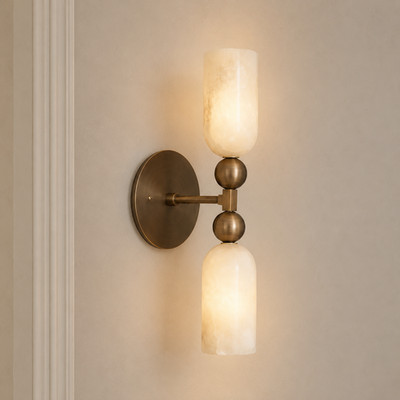 Mid Century Modern Wandleuchte Messing & Alabaster 2-flammig