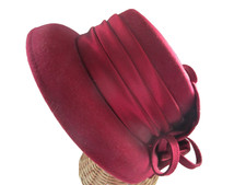 Vintage Red Velvet Felt Ladies Fancy Hat with Satin Bow  Sequins 7"