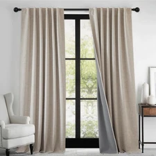 Linen Textured 100% Blackout Curtains for Bedroom, Insulating Energy Saving W...