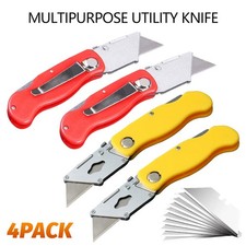 4pc Folding Utility Knife Quick Change Blade Lockback Safe Box Cutter belt clip