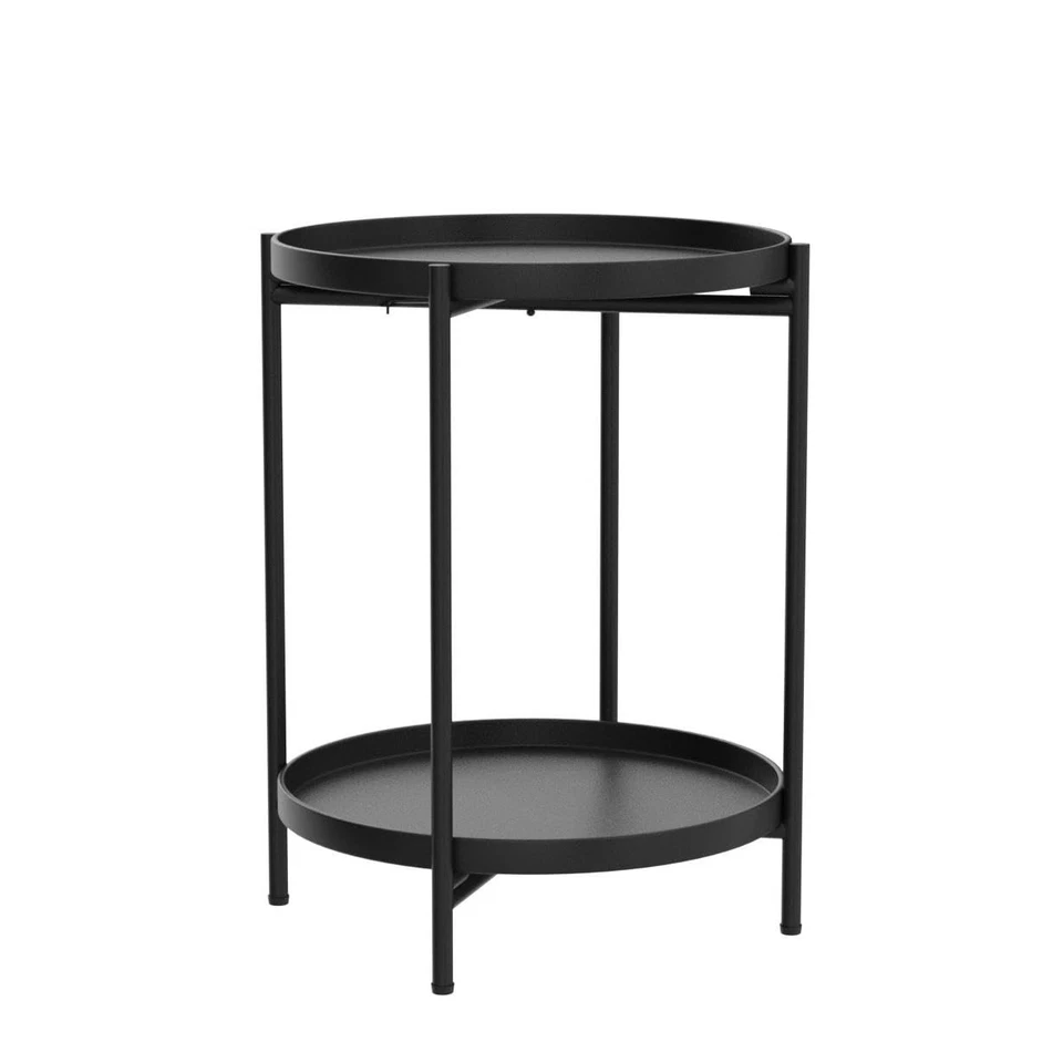 Paquete de 2 mesas auxiliares redondas de 2 niveles mesita de noche/mesas pequeñas de hierro acento... Foto 4 de 4