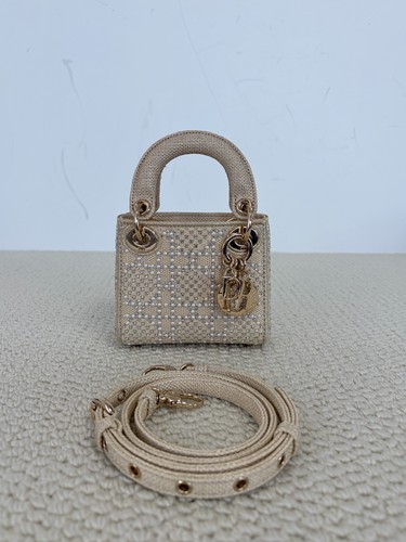 Dior Lady Dior Mirco champagne gold Cannage Bag Silver Hardware Authentic