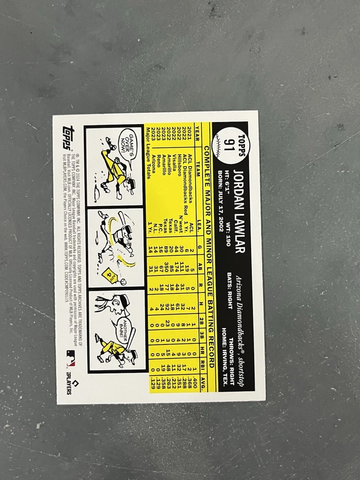 2024 Topps Archives - 1961 Topps Jordan Lawlar #91 Yellow Foilboard (RC) - Image 2 of 2