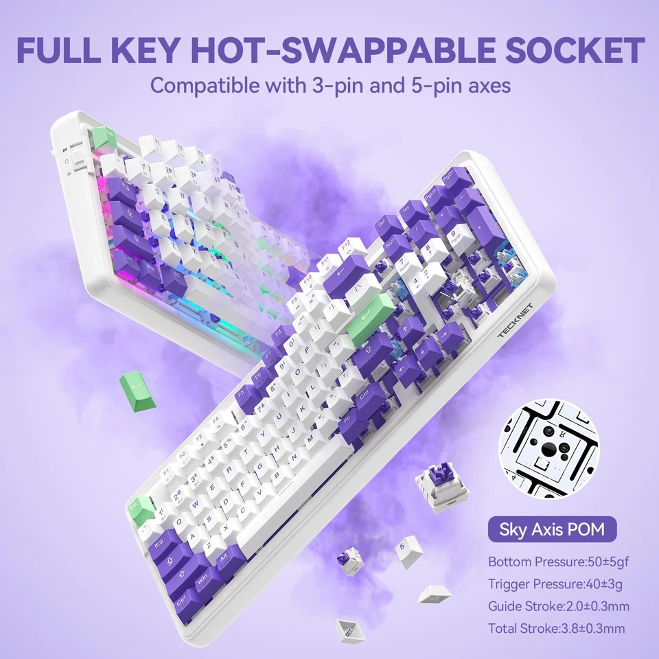 Mechanical Gaming Keyboard,Tri-Mode Bluetooth/2.4GHz/USB-C Custom Creamy Keyb... - Image 4 of 4