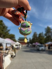 Green Japanese Lucky Cat Keychain Handmade Silk Amulet Harmony Good Luck Charm