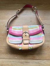 Vintage Coach Hampton 1886 Multi Pink Stripe Shoulder Y2K Canvas & Leather Bag