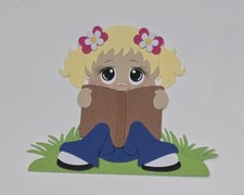 Reading Girl Sitting Blonde Hair. Scrapbook, Card Making Paper Piecing