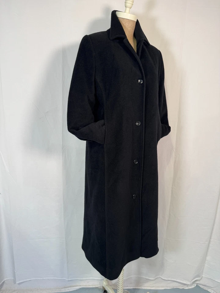 Abrigo largo vintage LL Bean negro mezcla de lana suave chaqueta talla M pequeño Foto 4 de 4