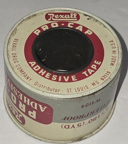 Vintage Rexall Drugs Pro-Cap Adhesive Tape Metal Roll - c1950s Has Some Product - Picture 3 of 5