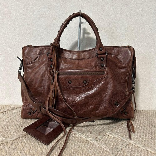 BALENCIAGA The City 115748 2way Shoulder Handbag Brown Leather Y2K Women's