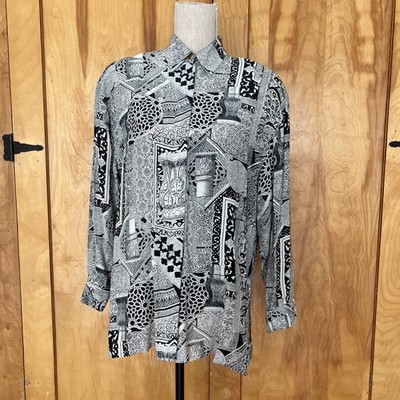 Silk DE Silk  Paris Women s Button Down Blouse Long Sleeves Size L 100%Soie Silk
