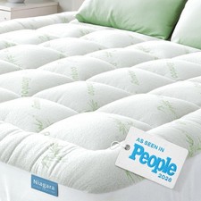 Ultra Soft Queen Size Mattress Topper Rayon Bamboo Pillow Top Cooling Green