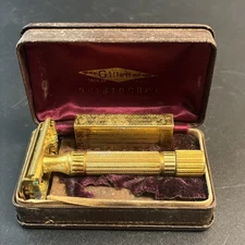 Vintage Gillette Aristocrat Gold Safety Razor & Blade Holder In Box