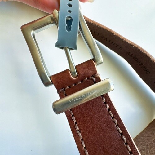 Allsaints New Men’s Raw Edge Brown Leather Belt Size 38 - Picture 5 of 7