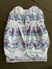 Ukrainian Embroidered Dress Vyshyvanka Puffed Sleeves Pansy Floral Motif