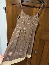 Ann Taylor , Brown Empire Waste Sundress With White And Gold Accent Pattern