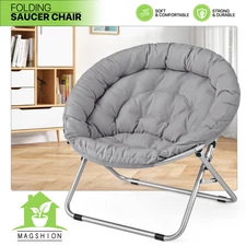 Foldable Cozy Lazy Saucer Chair Oversized Accent Chair Gray Soft Round Moon Seat