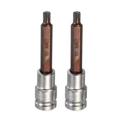 2Pcs 12 Point Metric Sized M8 1/2'' Drive Triple Square Spline Bit Socket Set