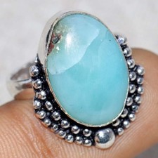 925 Silver Plated Larimar Ring US 9 Boho Jewelry JW