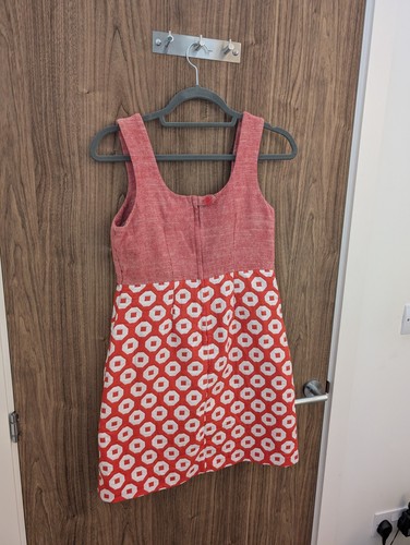 Next Coral Geometric Print Linen Cotton Knee Length Dress UK8 - Picture 3 of 3