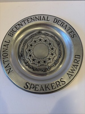 National Bicentennial, Debates, Speakers Award Plate, Pewter 11 Inches