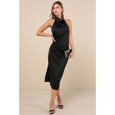 Lulus Black Halter Backless Slip Midi Dress Women Sz S NEW Formal Cocktail Party
