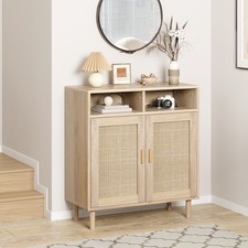 Square Rattan Door Double-tier Storage Side Cabinet Sideboard Cabinet Furniture