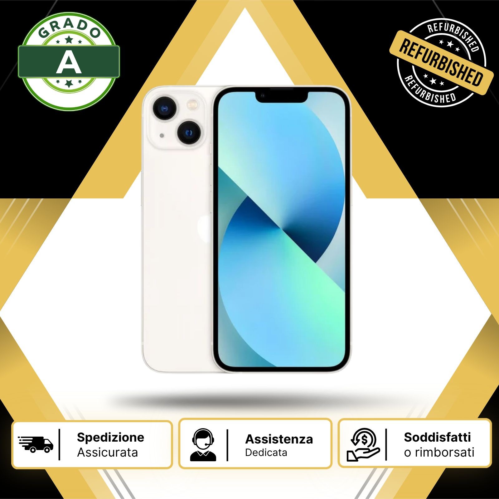 APPLE IPHONE 13 RICONDIZIONATO GRADO A 128GB BIANCO GAR. 12 MESI + CAVO E BASE