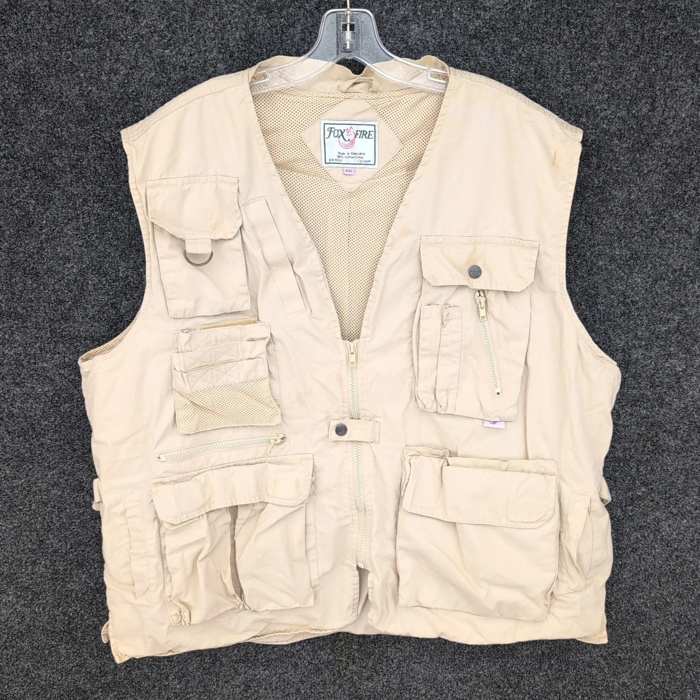 Fox Fire Vest Mens XXL Beige Multi Cargo Pockets Fishing Utiliy Hike Outdoors