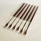 6 Vtg Mid Century Modern Teak Wood Stainless Steel Fondue Forks in Box Long 12" — photo 3