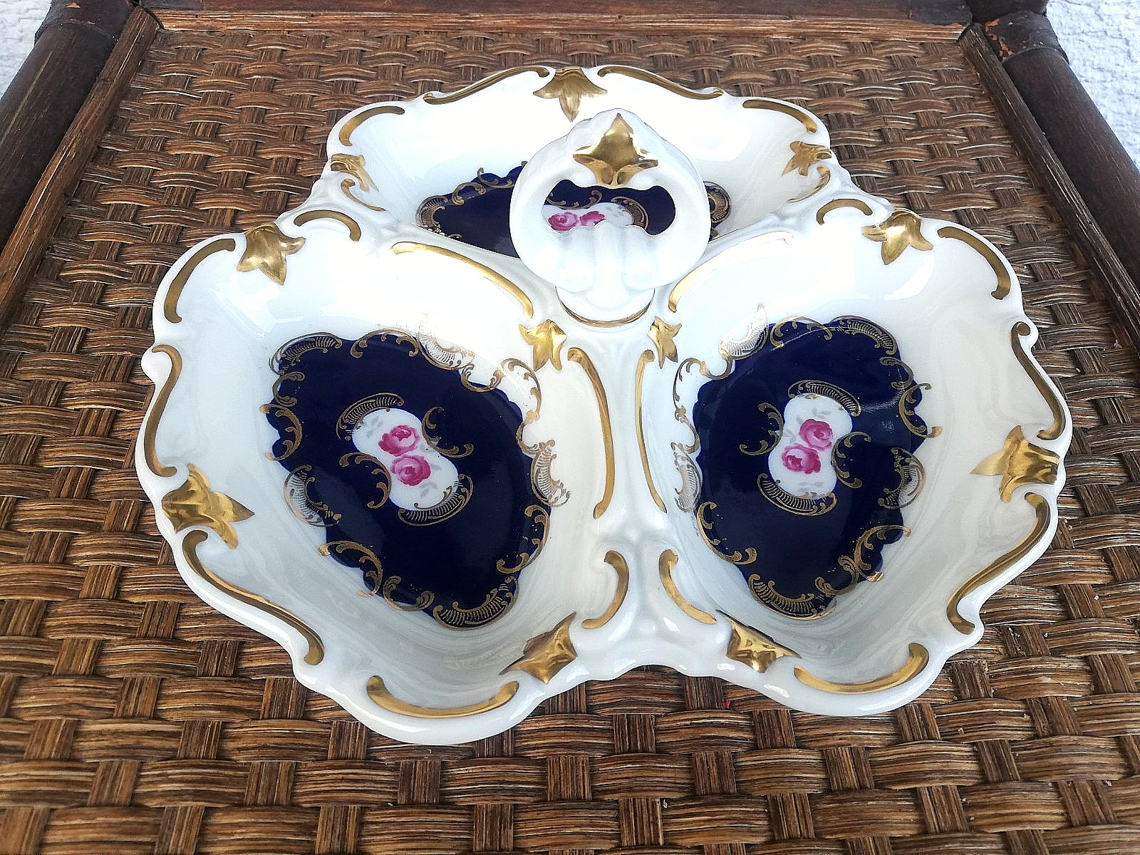 Vintage Porzellan Prunkschale Reichenbach Fine China Echt Kobalt Signatur RM