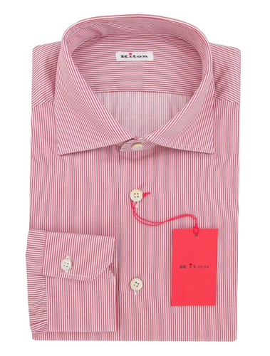 Kiton Rosso a Righe Cotone Camicia Slim (KT1212233)