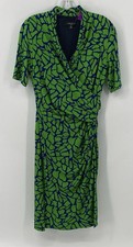 Nine West Preowned Women’s Wrap Dress Green/Blue Short Sleeve Stretch Size 6 EUC