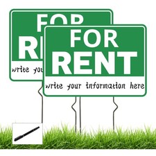 2 PCS For Rent Signs Yard Metal Stake 17x12 Inch Double Sided Green Marker