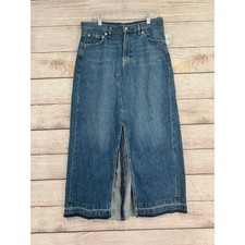 Gap Front Split Frayed Bottom Maxi Denim Skirt Women's 10P/30 Blue Medium Wash