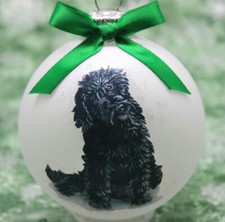 D268 Hand-made Christmas Ornament dog - doodle poodle - black sitting cute