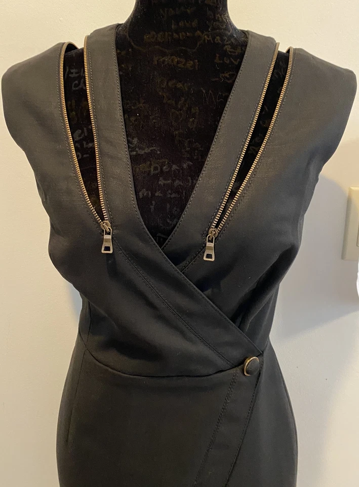 PROENZA SCHOULER Vestido Negro Imitación Envolvente con Detalle de Cremallera TALLA 4 Foto 2 de 4