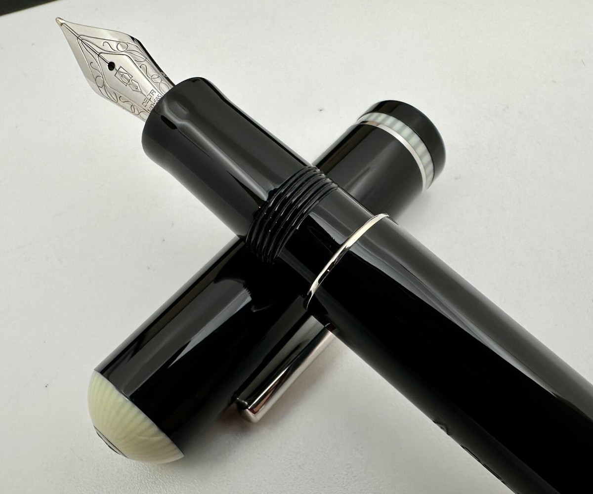 Delta Via Veneto Black Platinum Plated Fountain Pen 14K Gold Nib