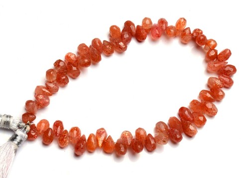 Natural Gem Sunstone Faceted 7x5 to 8x5MM Teardrop Shape Briolettes 9" Strand - Picture 5 of 5