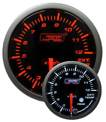 Premium METRIC Exhaust Gas Temperature Gauge 52mm w/Peak Recall Amber/White