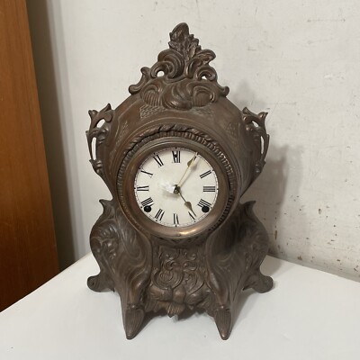 Huge Antique Iron Front Mantle Clock EN Welch Muller Era