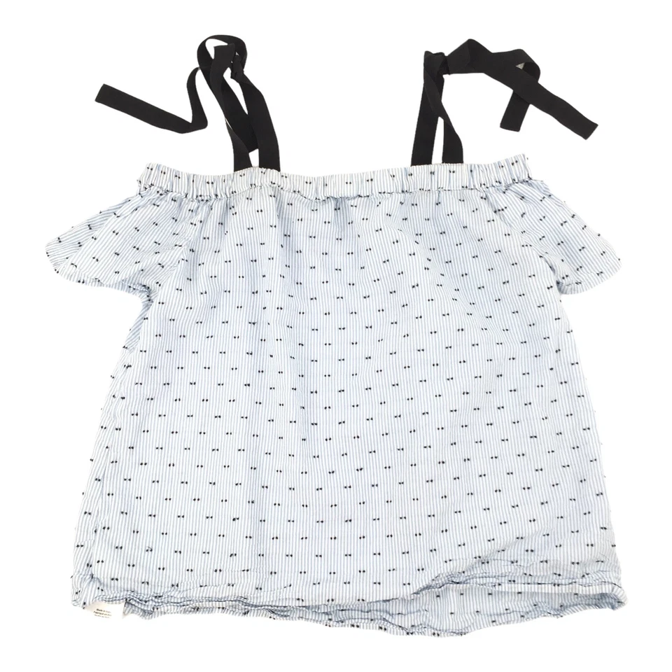 Motherhood Maternity Striped Off The Shoulder Tie Top Sz Medium Light Blue White - Image 2 of 4