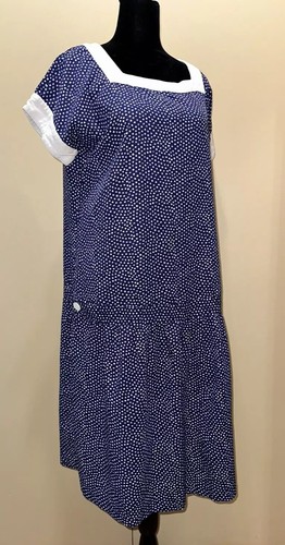 Vintage 1960s Mothers Work Maternity Dress Blue Polka Dot Drop Waist s114 - Picture 2 of 6