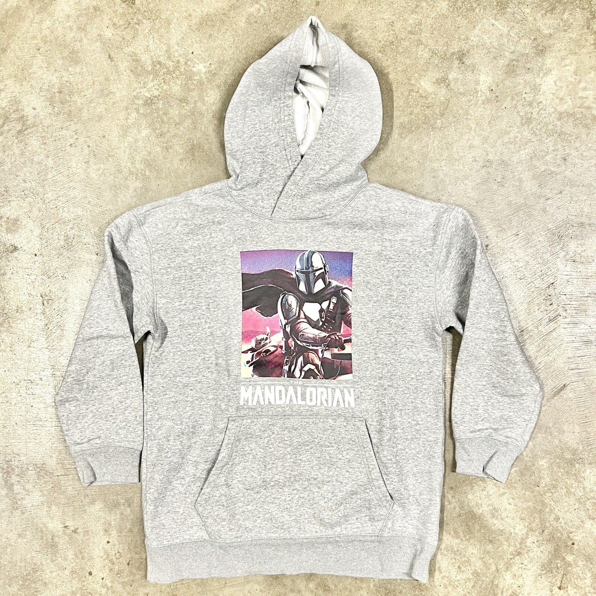 Star Wars Mandalorian Hoodie YOUTH Sz XL (14-16) Gray Sweatshirt Kids  Pullover