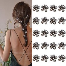 Rhinestone Hair Clips - Mini Flower Hair Claws, Fancy Hair Pins, Cute Black