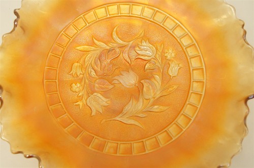 Discontinued Antique Windflower Marigold Dugan Carnival Glass Crimped Bowl - Picture 3 of 4