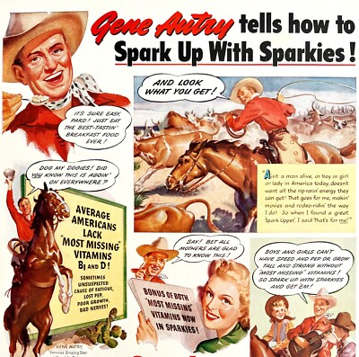 #ad Gene Autry Quaker Oats Sparkies 1942 Advertisement Cereal Cowboy Western HM1B $29.99