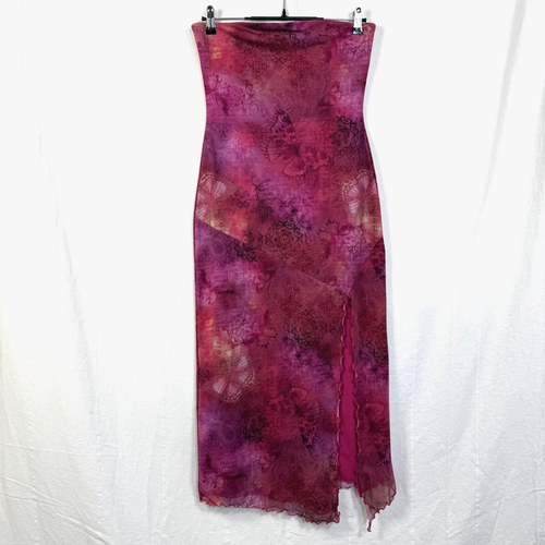 Urban Outfitters Samara Dress Women Sz M Pink Floral Mesh Strapless Stretch Midi - Picture 1 of 8