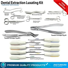 INSTUMAX Set Of 17 Dental Extraction Forceps Luxating Elevators Oral Surgery Kit