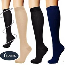 (3 Pairs) Copper Infused Compression Socks 20-30mmHg Graduated Mens Womens S-XL